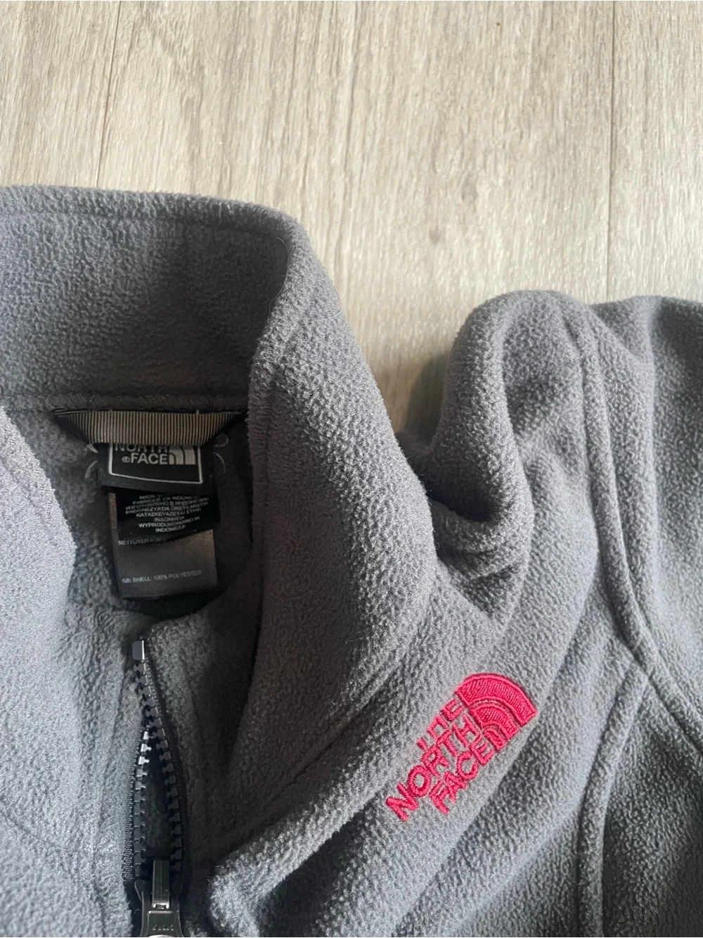 The North Face Kids Gray Fleece Jacket with Pink Logo